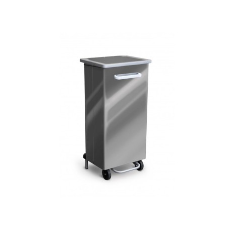 Papelera móvil con tapa y pedal 110l acero inox pulido.
