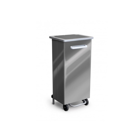 Papelera móvil con tapa y pedal 110l acero inox pulido.