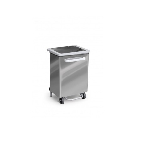 Papelera móvil con tapa y pedal 70l de acero inox pulido.