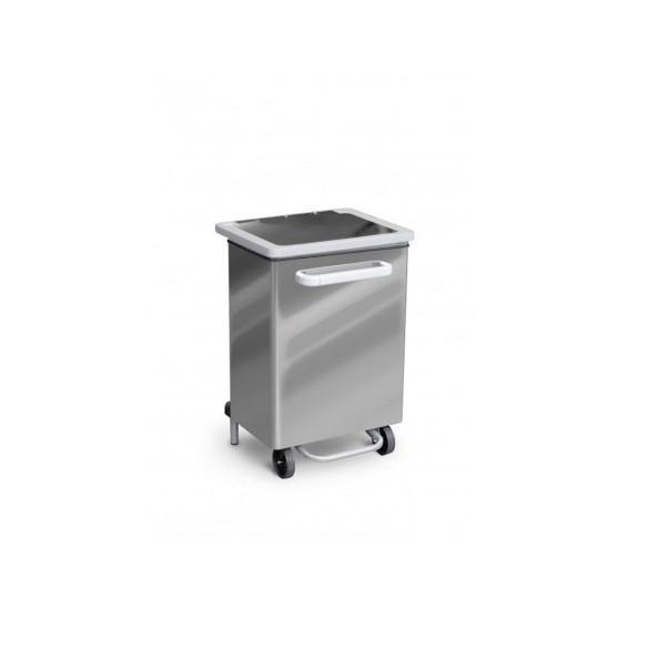 Papelera móvil con tapa y pedal 70l de acero inox pulido.