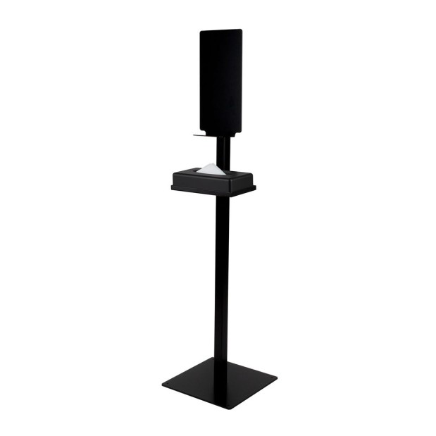 Estación de desinfección de suelo con bandeja de color negro mate.