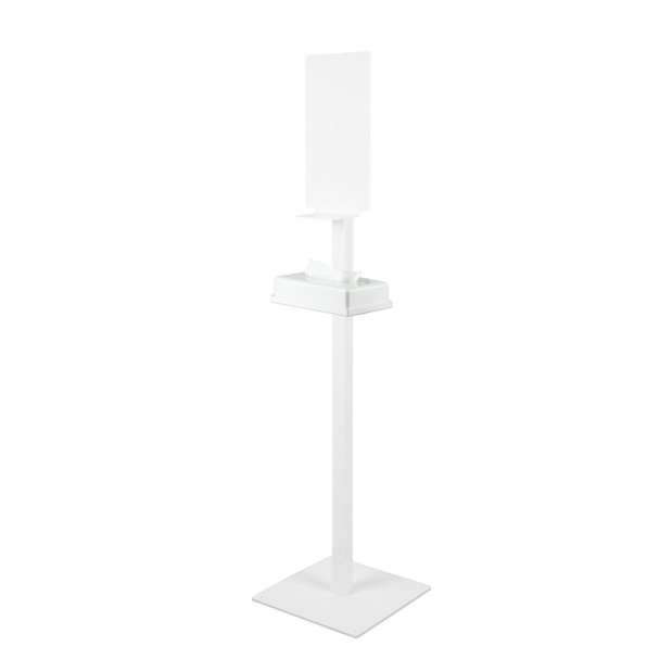 Estación de desinfección de suelo con bandeja de color blanco.