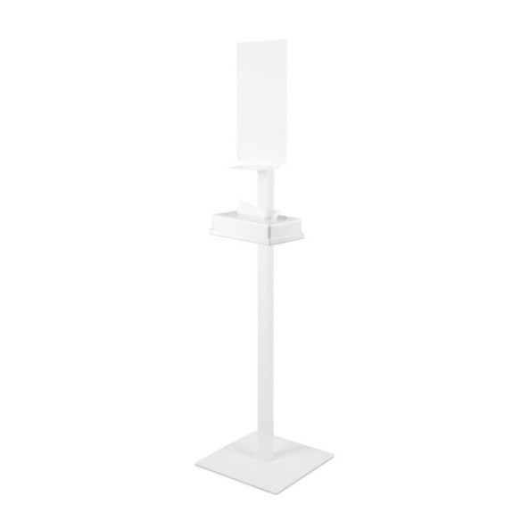 Estación de desinfección de suelo con bandeja de color blanco.