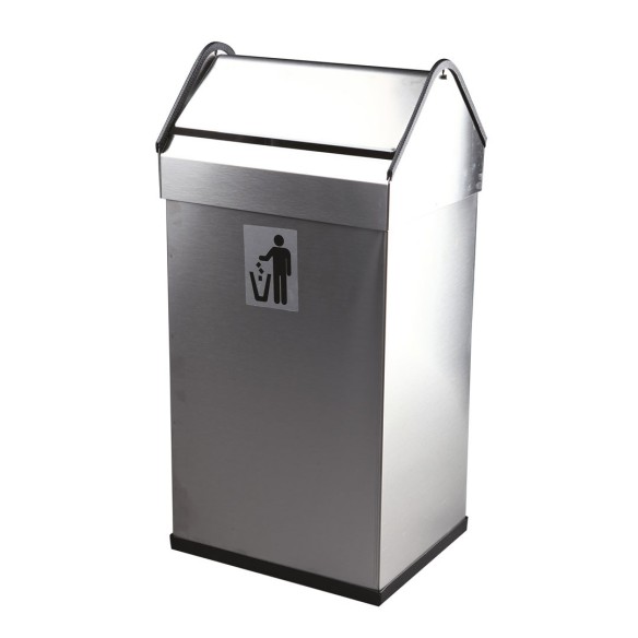 Papelera de acero inox con cabezal basculante acabado satinado.