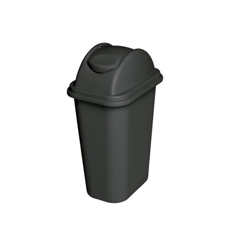 Papelera con tapa push de 50l con acabado plateado oscuro.