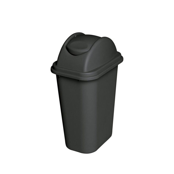 Papelera con tapa push de 50l con acabado plateado oscuro.