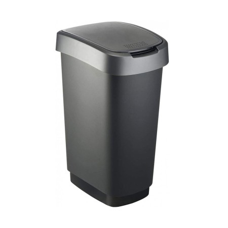 Papelera con tapa push de 35l con acabado en negro.