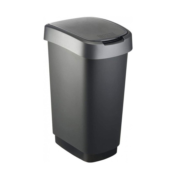 Papelera con tapa push de 35l con acabado en negro.