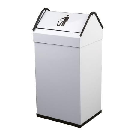 Papelera de acero inox con cabezal basculante acabado blanco.