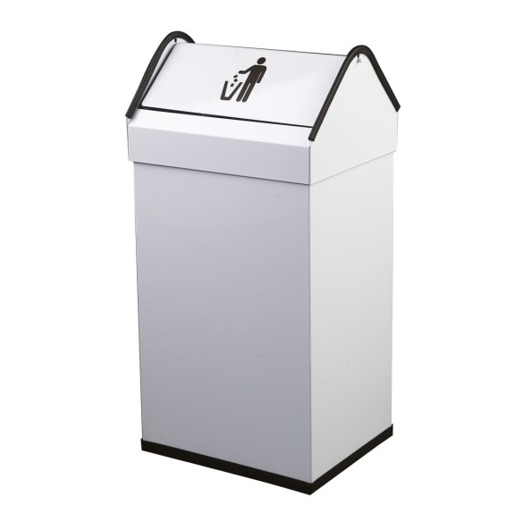 Papelera de acero inox con cabezal basculante acabado blanco.