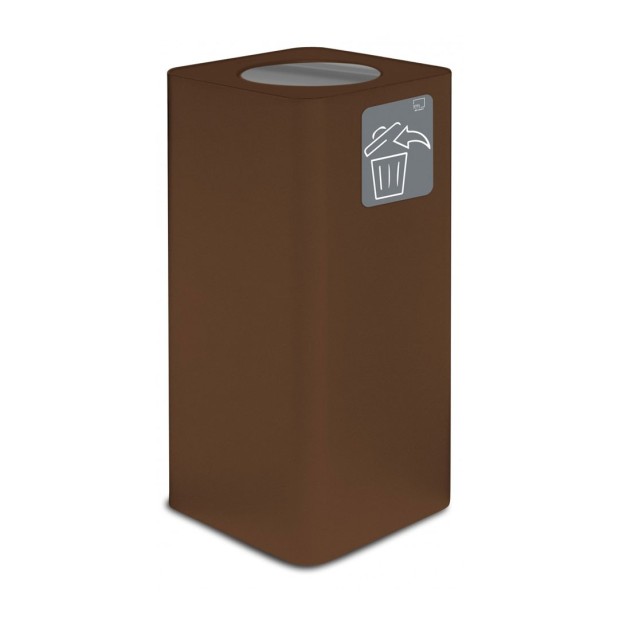 Papelera de reciclaje corten de acero con capacidad de 100l y tapa abatible.