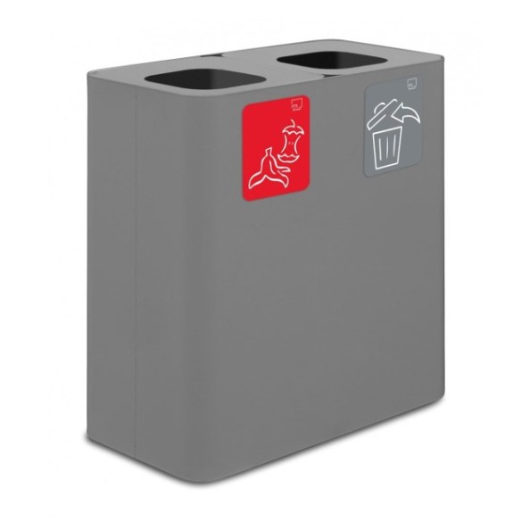 Papelera gris estación de reciclaje de dos compartimentos y capacidad 200l.