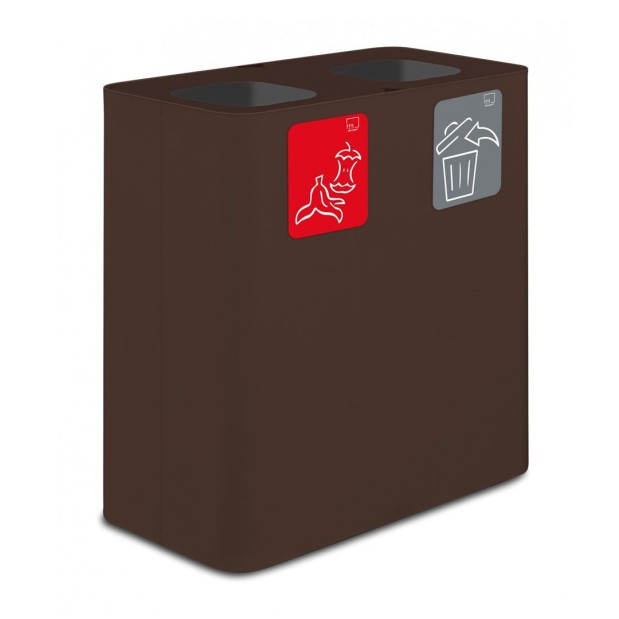 Papelera corten estación de reciclaje de dos compartimentos y capacidad 200l.