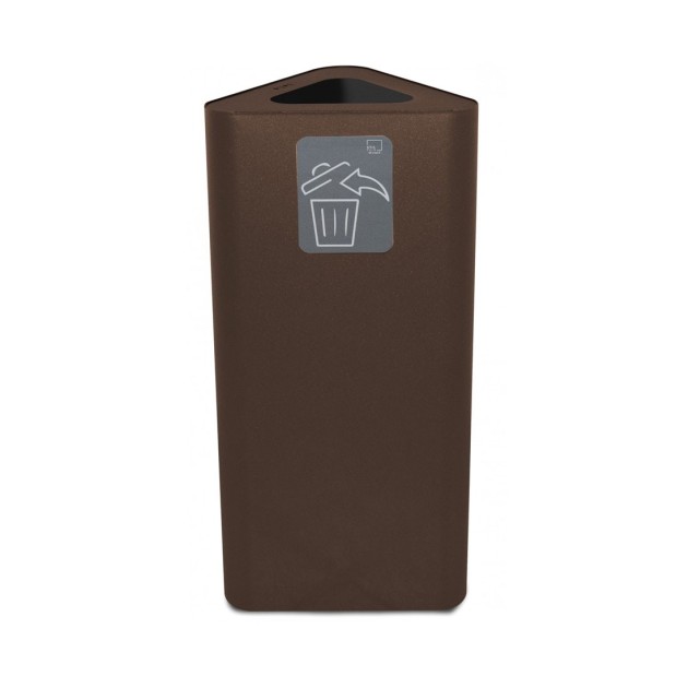 Papelera corten de reciclaje triangular de acero y capacidad de 60 litros.