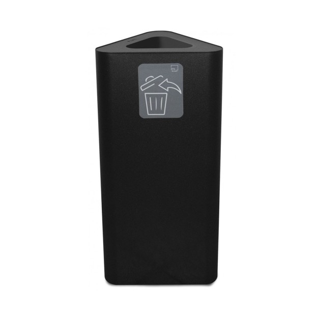 Papelera negro de reciclaje triangular de acero y capacidad de 60 litros.