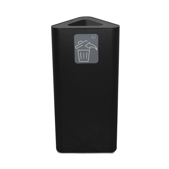 Papelera negro de reciclaje triangular de acero y capacidad de 60 litros.