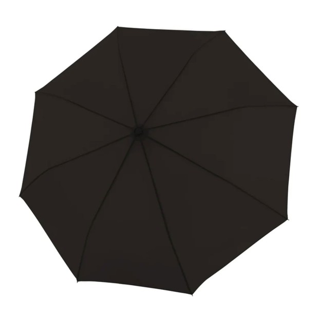 Paraguas negro automático con capota de gran tamaño.