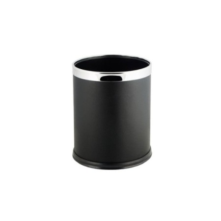 Papelera negra sin tapa con insertos cromados.