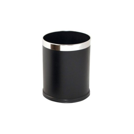Papelera de 8 litros de piel sintética y aro en acero inox acabado negro.