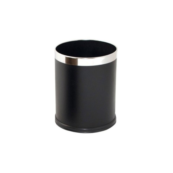 Papelera de 8 litros de piel sintética y aro en acero inox acabado negro.